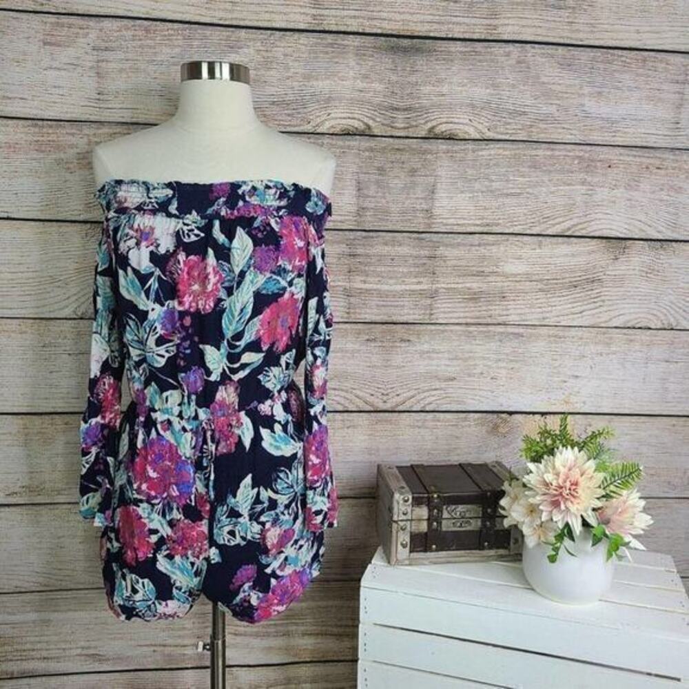 5/$25 One Clothing Off Shoulder Tie Waist Floral Romper Small